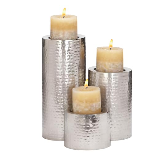 Metal Industrial 3 Piece Pillar Candle Holder Set